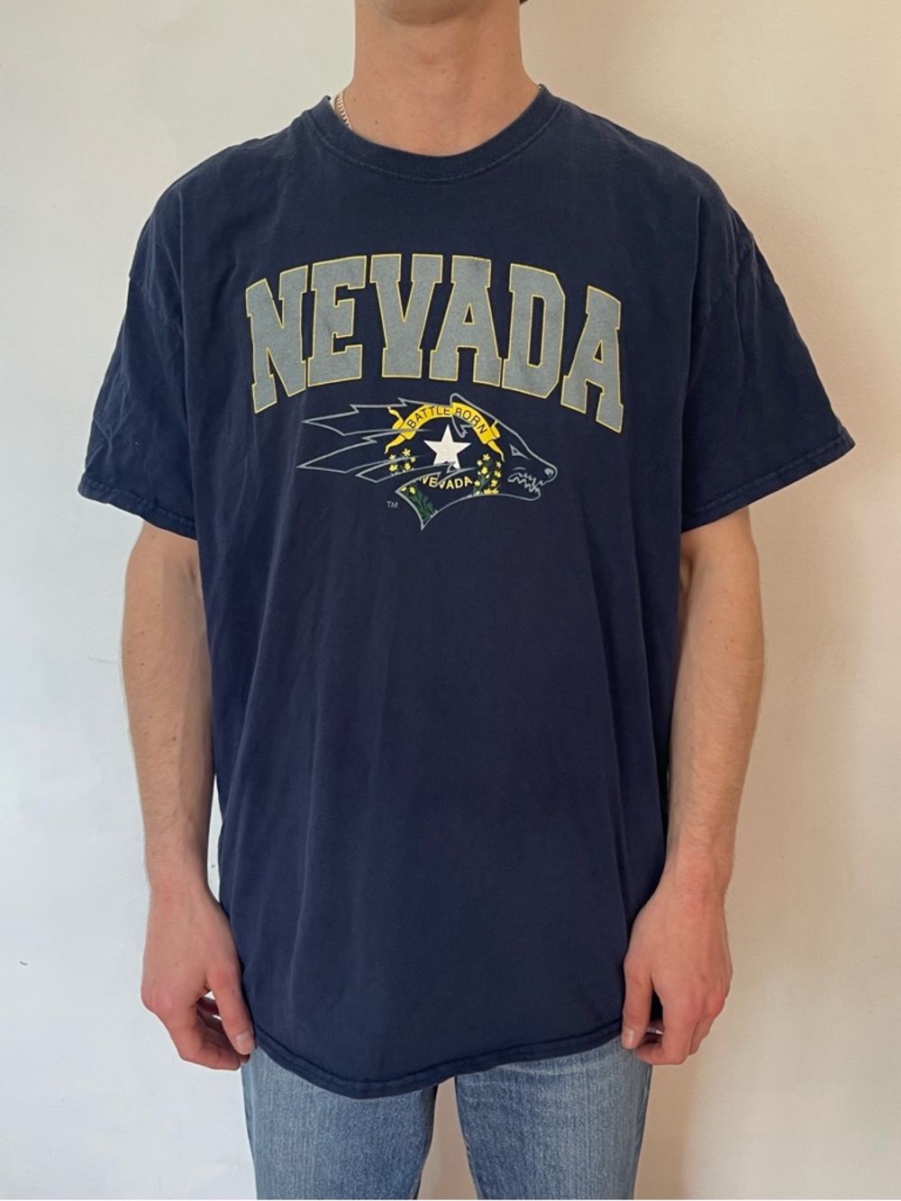 Gildan Nevada Graphic Tee - Navy with Yellow Accents